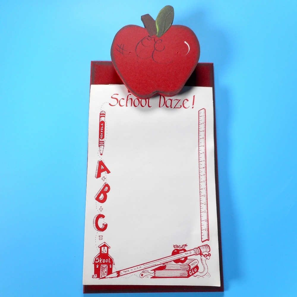 Vintage Red Apple Wood Clipboard Handmade Office Granny Core Teacher Craft w Pad